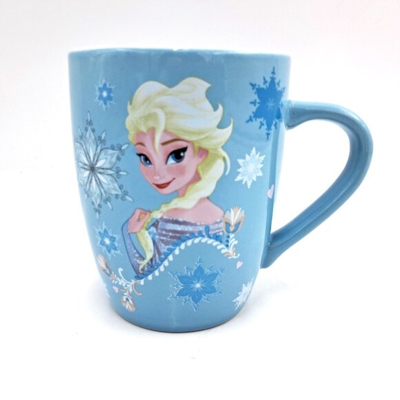 Disney Frozen Anna and Elsa Mug Light Blue Snowflake Heart Coffee Tea Cup - Picture 2 of 5